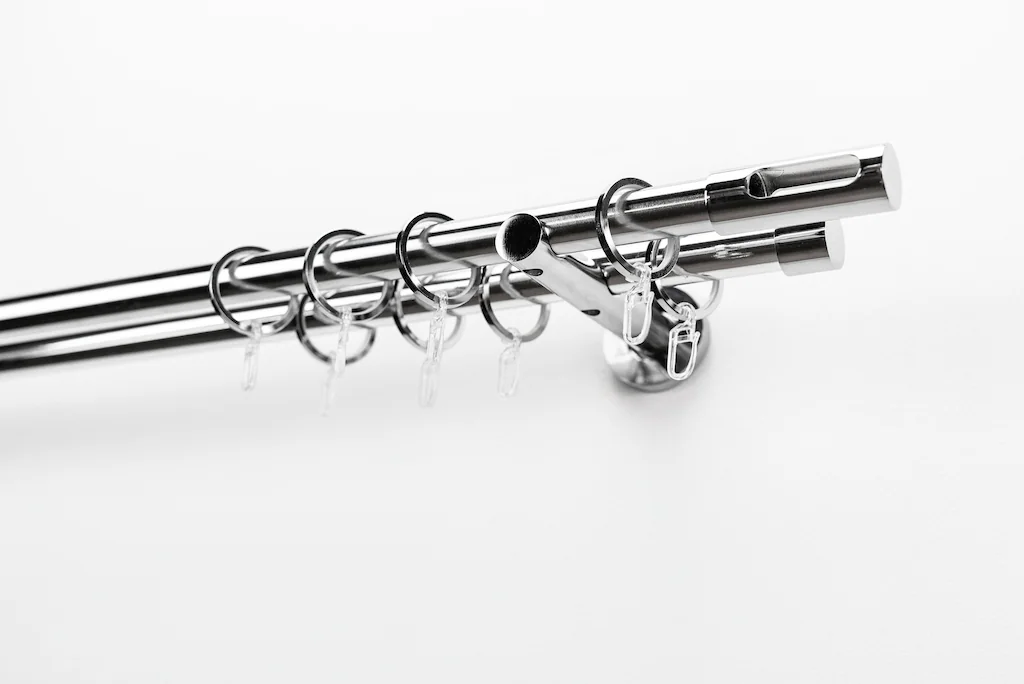 Bild von Gardinenstange GARESA "EASY", grau (chromfarben), B:65cm L:150cm Ø:20mm, Aluminium, Gardinenstangen, Vorhanggarnitur, verlängerbar, Endk. M. Ausschnitt, Alu, m. Ringe