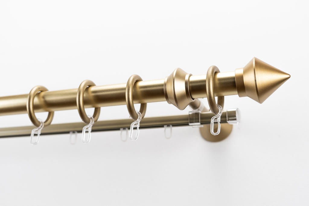 Bild von Gardinenstange GARESA "Palmi", gold (mattmessingfarben), L:120cm Ø:28mm, Kunststoff, Stahl, Gardinenstangen, Vorhanggarnitur, Kunststoff, verlängerbar, mit Ringe/2 Lauf Gleiter