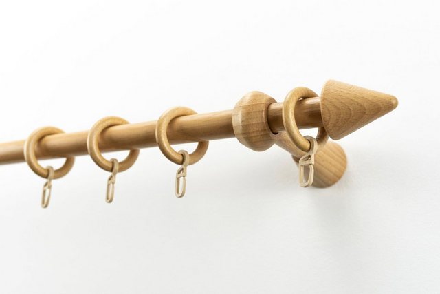 Bild von GARESA Gardinenstange Evi, 1-läufig, Wunschmaßlänge, mit Bohren, verschraubt, Holz, Vorhanggarnitur Holz, verlängerbar, Wandmont.,mit Ringe/2 Lauf Gleiter