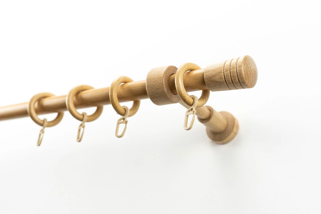 Bild von GARESA Gardinenstange Sandri Vollrund, Endknopf Verus, 1-läufig, Wunschmaßlänge, mit Bohren, verschraubt, Holz, Vorhanggarnitur aus Holz, verlängerbar, mit Ringe