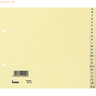 Bild von Bene, Ordner Zubehör, Kartonregister 93418 A - Z DIN A4 Chamois Chamois 24-teilig Karton