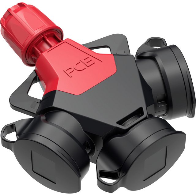 Bild von PCE, Netzstecker + Netzkupplung, PC Electric 253811-sr 3fach-Kupplung Gummi 250 V Rot IP54