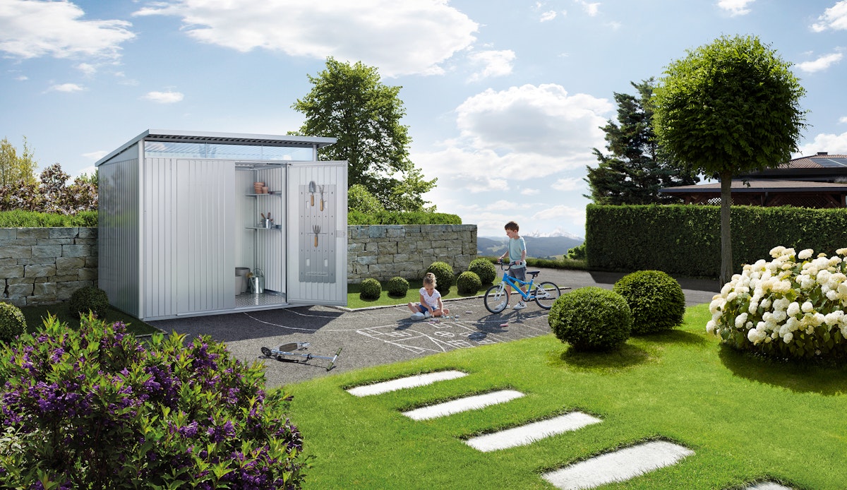 Bild von Biohort Gerätehaus Avantgarde ECO mit Doppeltür 180 x 220 cm (Gr. A1 = alte Größe M) Drehgriff-Zylinderschloss-Verriegelung dunkelgrau-metallic