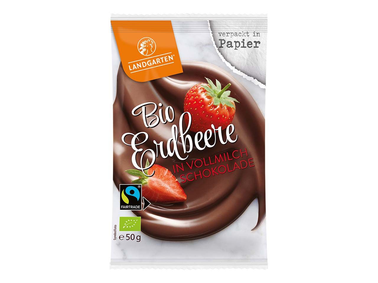 Bild von Landgarten - Erdbeere in Vollmilch-Schokolade Bio - 50 g - 10er Pack