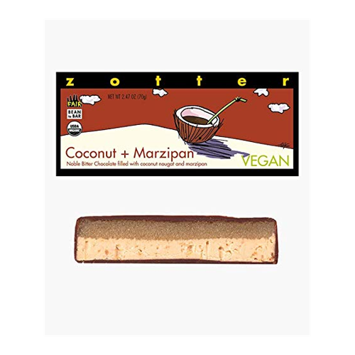 Bild von Bitterschokolade mit Kokosnougat & Marzipan, handgeschöpft