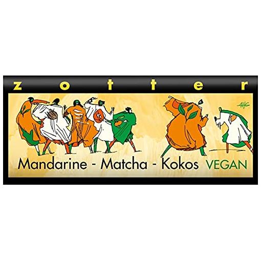Bild von Bitterschokolade mit Mandarine, Grüntee & Kokosnougat, handgeschöpft