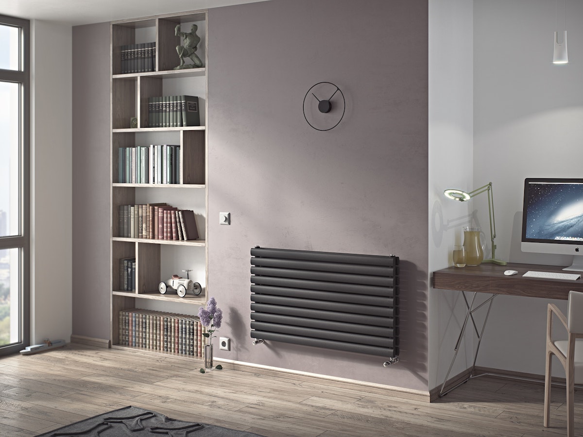 Bild von Ximax Raumheizkörper Fortuna Duplex Horizontal Anthrazit RAL 7016 - ein eleganter und unaufdringlicher Designheizkörper mit Ovalprofilen in horizontaler Ausführung (584 mm x 1200 mm)