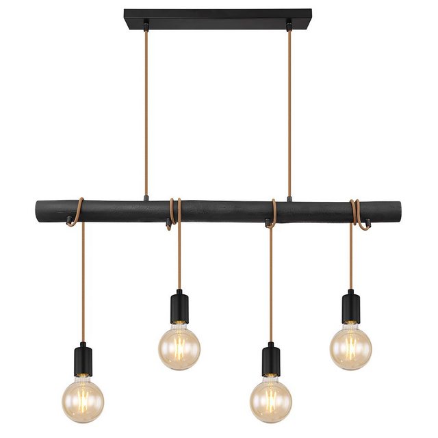 Bild von GLOBO LIGHTING Hängeleuchte, Leuchtmittel nicht inklusive, Hängelampe Retro Pendelleuchte Holz Esstischleuchte Wohnzimmer schwarz