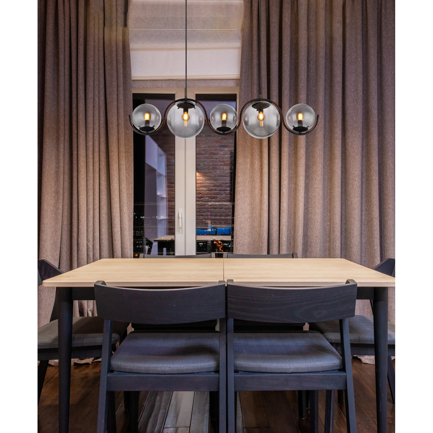 Bild von Globo Pendelleuchte 5-flammig Schwarz matt-Rauchfarben 1000 x 200 x 1200 mm