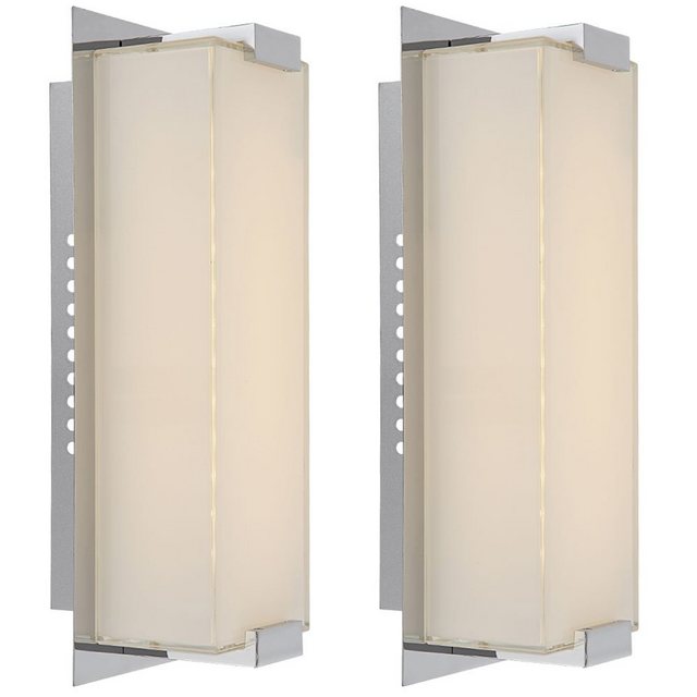 Bild von GLOBO LIGHTING LED Wandleuchte, LED-Leuchtmittel fest verbaut, Warmweiß, Wandlampe Wandleuchte Treppenhauslampe Glas satiniert Chrom 2er Set