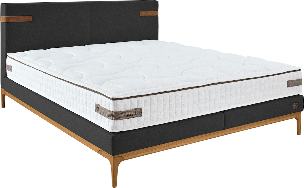 Bild von Birkenstock Boxspringbett "Iona", mit Lederlaschen am Kopfteil, mit Holzsockel in Eiche natur