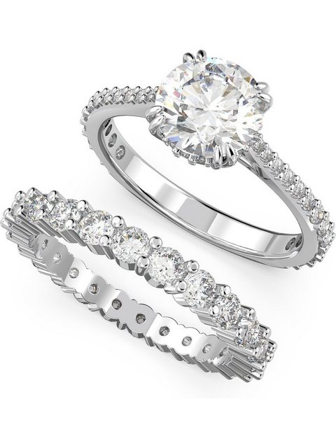 Bild von Swarovski Stilla Set, Weiße und Rhodinierte Ringe mit Strahlenden Swarovski Kristallen