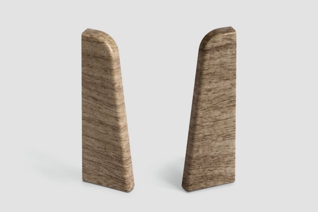 Bild von EGGER Endstück Sockelleiste Nußbaum hellbraun für einfache Montage von 60mm Laminat Fußleisten | Inhalt 2 Stück | Kunststoff robust | Holz Optik hell braun