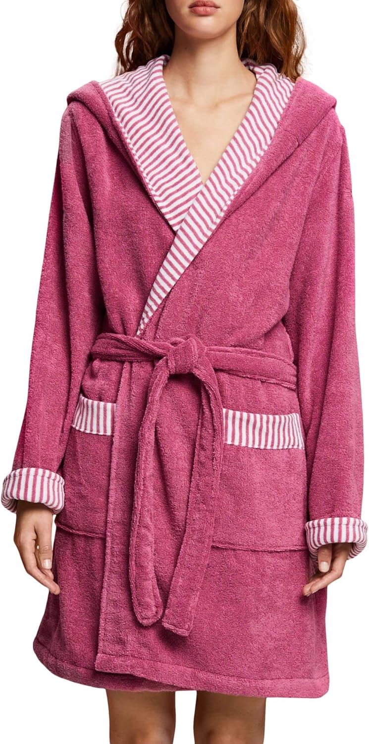 Bild von Esprit Damenbademantel »Day, ideal für Sauna & Spa, Hotelbademantel, Morgenmantel«, (1 St., mit Gürtel), mit Kapuze, gestreiften Akzenten & Logostickerei, kurz