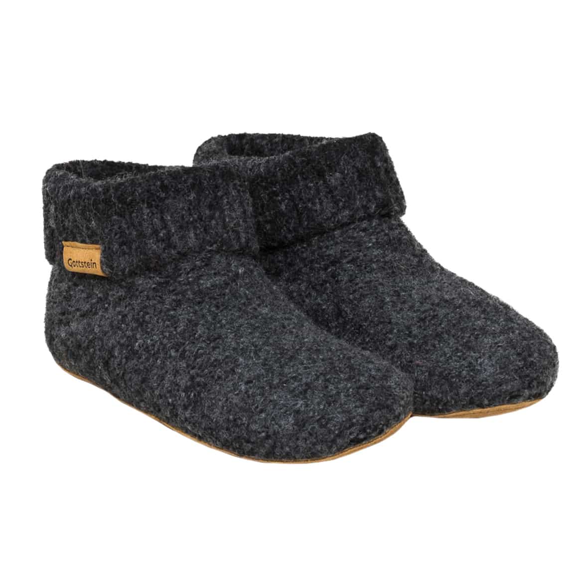 Bild von Gottstein Hüttenschuh Knit Boot - Filz-Hausschuh für Damen & Herren | Aus Reiner Schurwolle - hochwertige Sohle aus Rindsleder - geschlossene Sockenschuhe Charcoal | 40