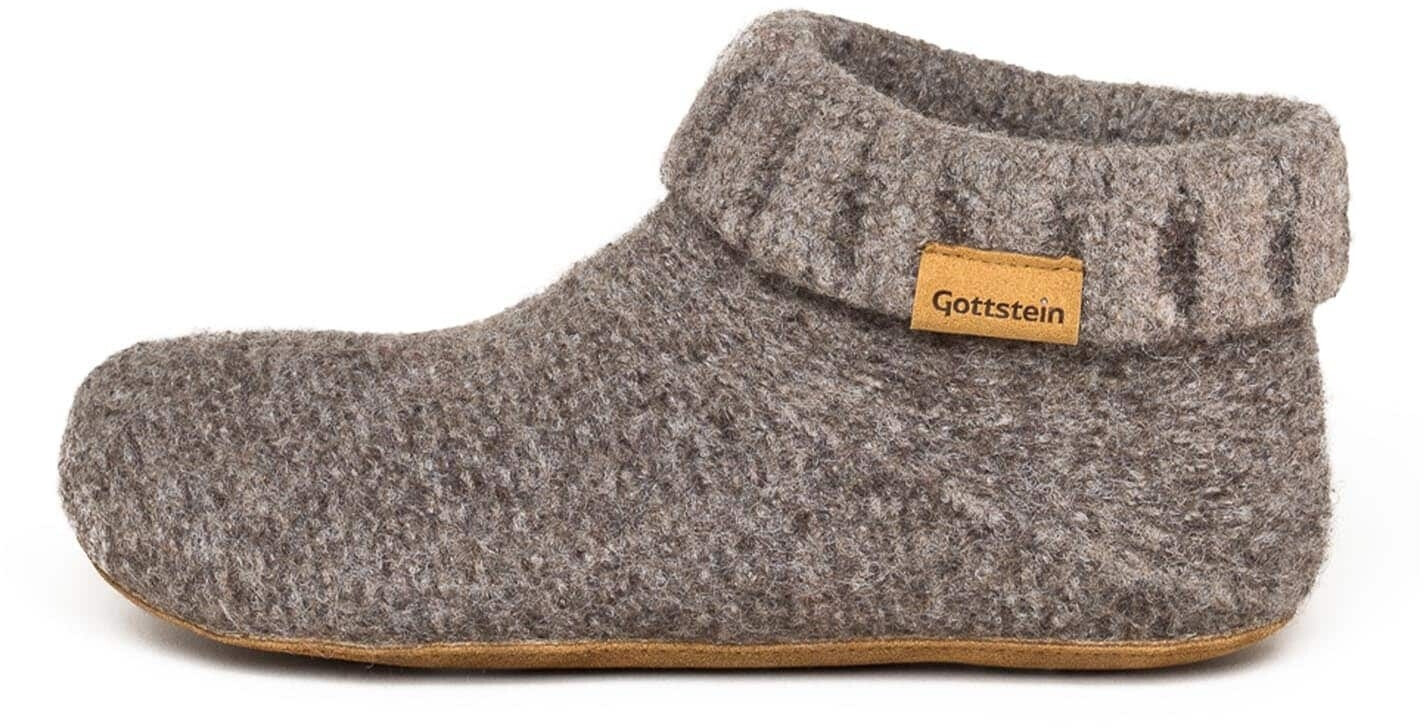 Bild von Gottstein Hüttenschuh Knit Boot - Filz-Hausschuh für Damen & Herren | Aus Reiner Schurwolle - hochwertige Sohle aus Rindsleder - geschlossene Sockenschuhe Brown | 39