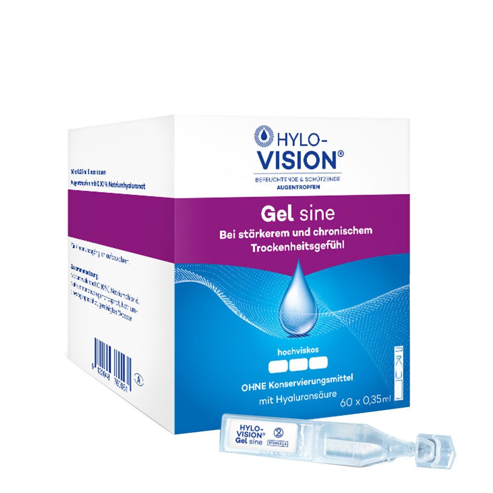 Bild von Hylo-Vision Gel sine Augentropfen – Intensive Befeuchtung bei stark & chronisch trockenen Augen, ideal für unterwegs, hochviskos, konservierungsmittelfrei, geeignet bei Kontaktlinsen, 60 x 0,35 ml