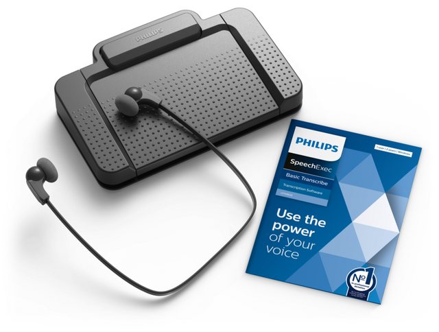 Bild von Philips LFH7177/06 Wiedergabe-Set, ergonomischer USB-Fußschalter ACC2330, Stereo-Unterkinn-Kopfhörer LFH0334, inkl. Software SpeechExec Basic 2-Jahres-ABO