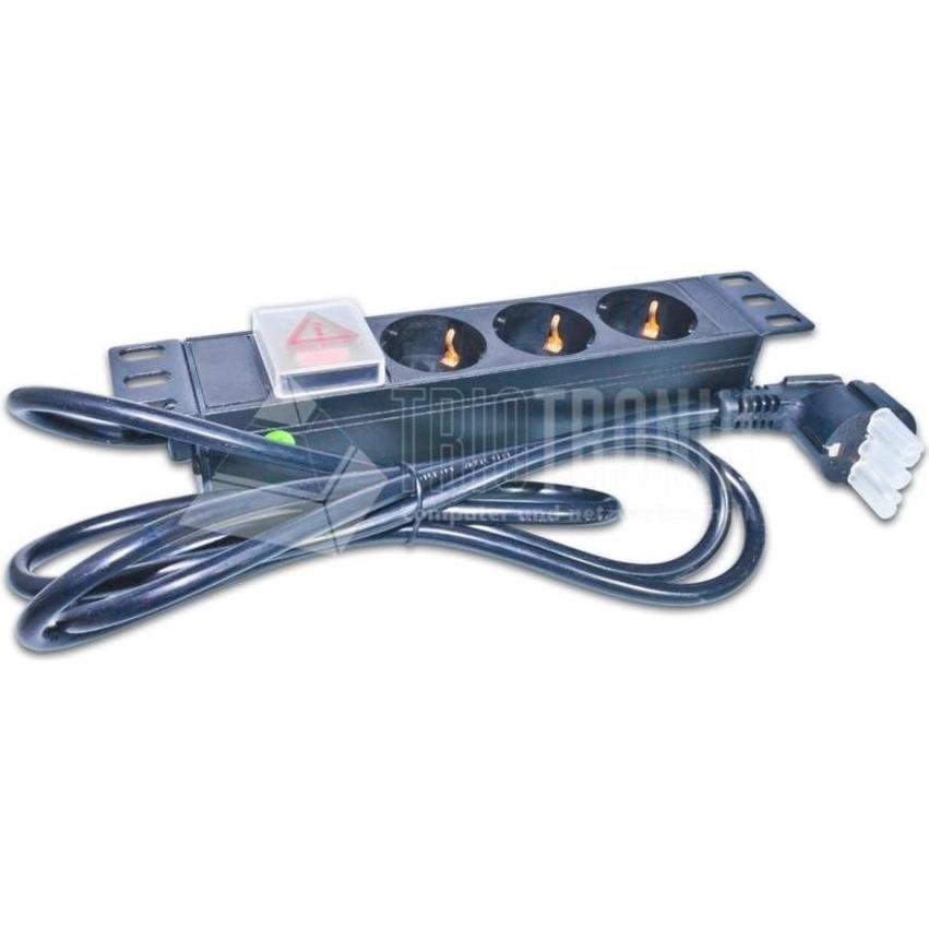 Bild von Wirewin, Steckdosenleiste, 25,40cm (10") 1HE Steckdosenleiste mit 3x Schuko- Buchsen, Schalter, 10A (3 x, CEE 7/3)