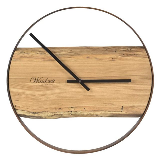 Bild von Waidzeit Austria Wanduhr Premium (42cm Rahmen aus Metall, Vollholz mit Baumkante)
