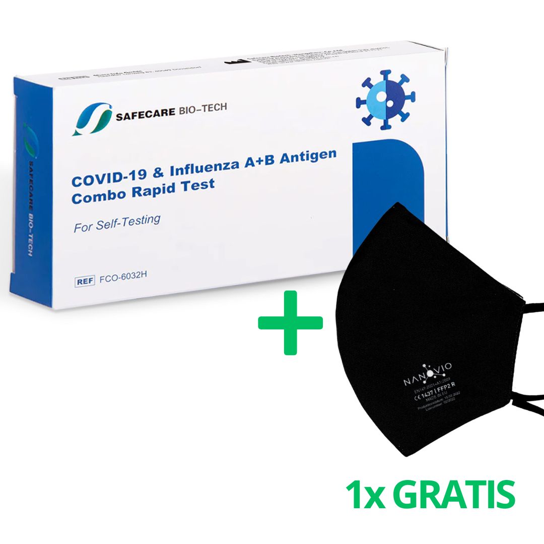 Bild von 3in1 Safecare Influenza A+B Antigen + Covid-19 Combo Test + GRATIS NANOVIO FFP2 - 10 Stk.