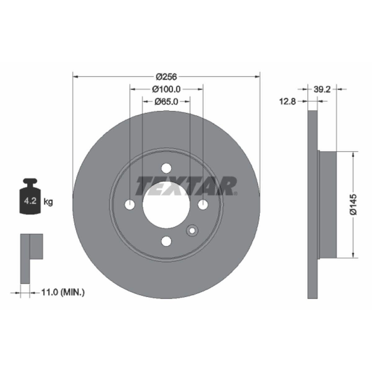Bild von TEXTAR PRO Bremsscheibe 92041703 256 12,8 04/05 100 voll VOLKSWAGEN: Passat B3/B4 Variant, GOLF 3, Golf 4 Cabrio, SEAT: TOLEDO 1, Inca