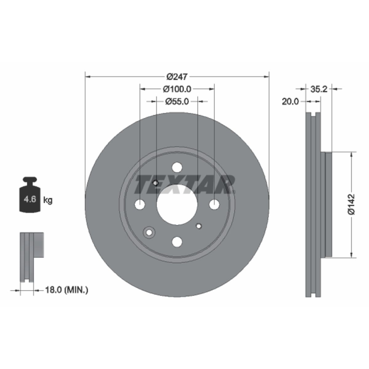 Bild von TEXTAR PRO Bremsscheibe 92141903 247 20 04/07 106 außenbelüftet CITROËN: C1 I, C1 II, TOYOTA: Aygo, PEUGEOT: 107 Schrägheck