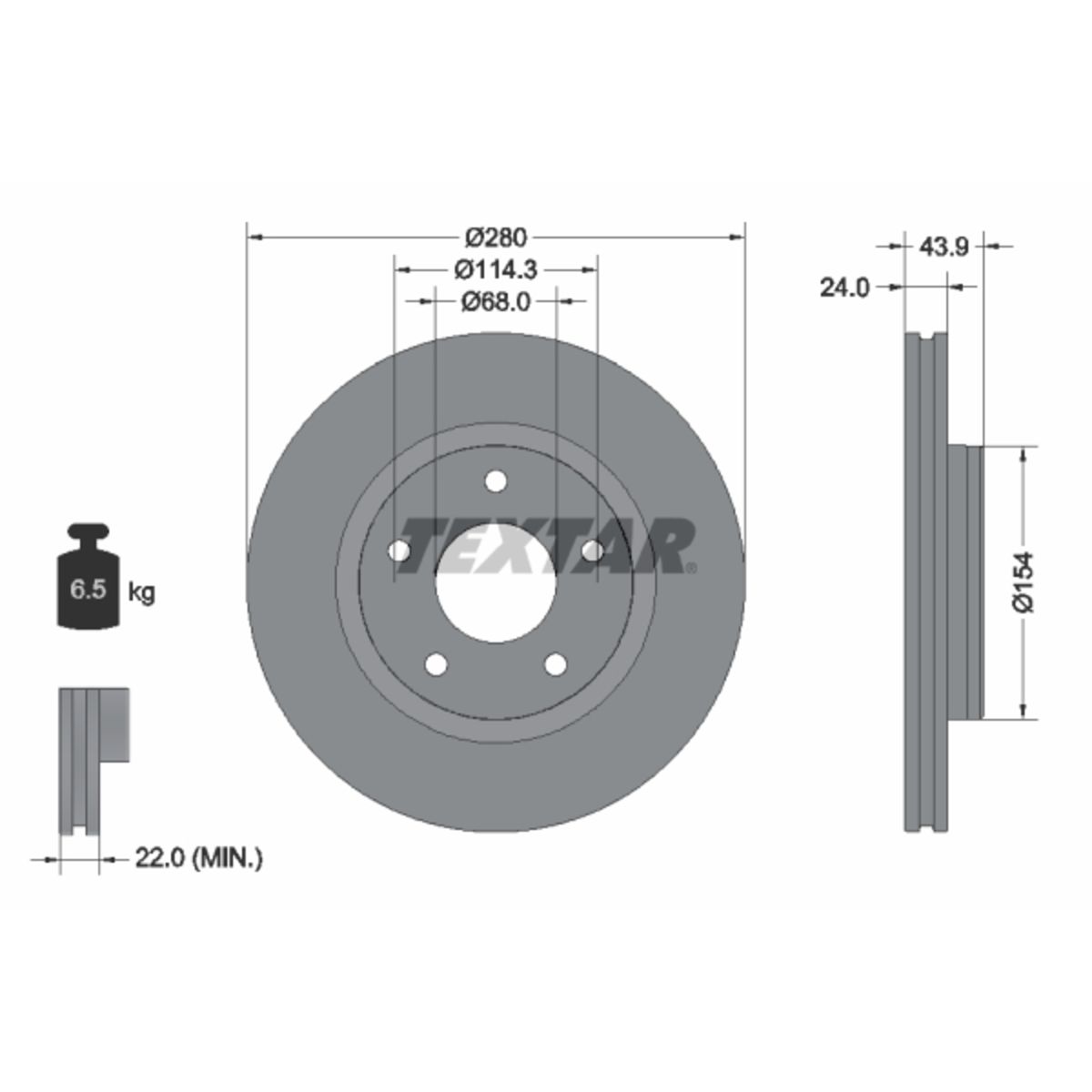 Bild von TEXTAR Bremsscheibe 92232205 280 24 05/05 114,3 innenbelüftet NISSAN: Juke, Pulsar Schrägheck, Tiida Schrägheck
