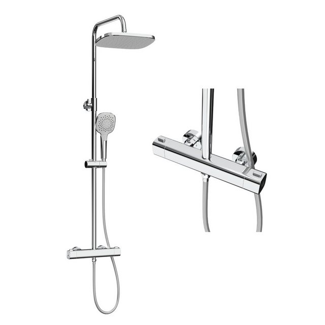 Bild von EMKE Duschsystem Duschset mit Thermostat,inkl Verstellbar Duschsäule mit Handbrause, 3 Strahlart(en), 38'C Thermostatisches Duschset quadratisch Chrom