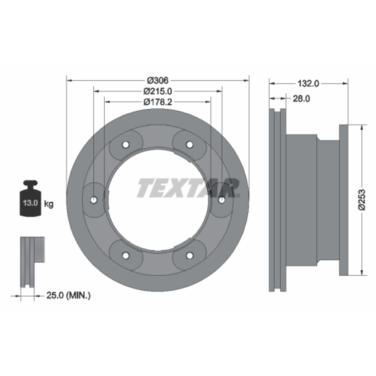 Bild von TEXTAR PRO Bremsscheibe 93177703 306 28 06/06 215 innenbelüftet IVECO: Daily 6 Kastenwagen, DAILY 4 Kasten/Kombi, DAILY 6 Pritsche/Fahrgestell