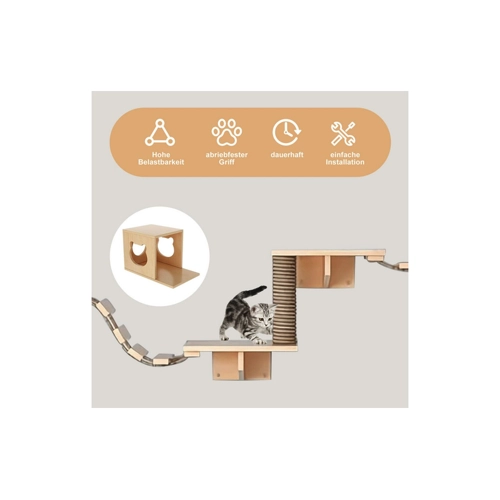Bild von TWSOUL Katzen-Kletterwand 9 Stück Deluxe-Katzenmöbel aus Holz, Katzenbett, Klettergerüst, Tragkraft 12kg, Wandmontage im Innenbereich