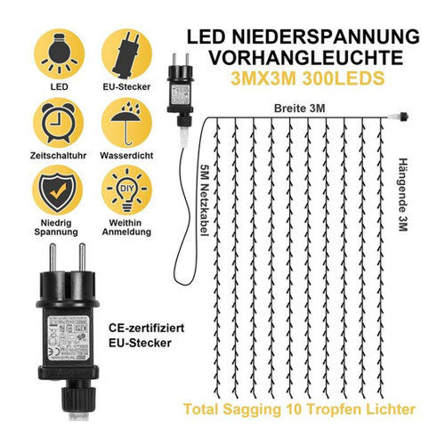 Bild von Sunicol LED-Lichtervorhang 3x3M – Elegante Beleuchtung für jeden Anlass
