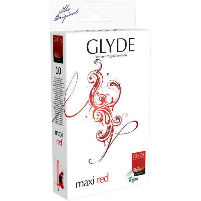 Bild von Glyde XXL-Kondome Ultra Maxi Red - rote vegane XL-Kondome Packung mit, 10 St., vegane Kondome ohne Casein, Zertifiziert mit der Veganblume, Gefühlsecht & Reißfest