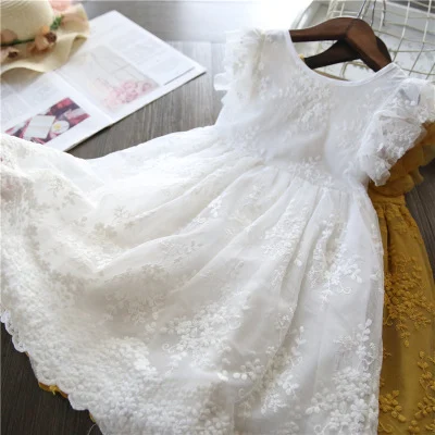 Bild von 2021 neue Kinderkleidung Mädchen Spitze Spitzenkleid Baby Sommer Prinzessin Kleid Kinder Bogen bestite fliegende Ärmel