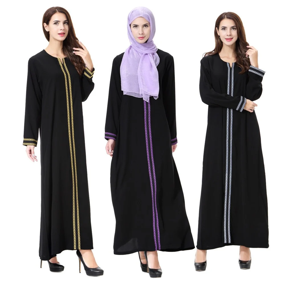 Bild von Neu eingetroffen Stickerei Stickerei Flachs Stoff Muslim Ma'am Kleid