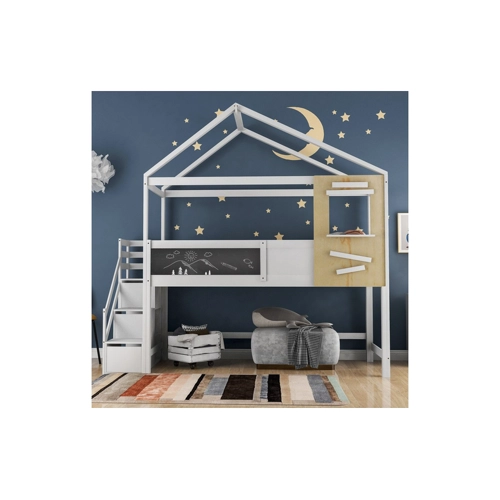 Bild von i@home Hausbett Kinderbett mit Treppe und Fenster - Die perfekte Lösung für fantasievolles Spielen