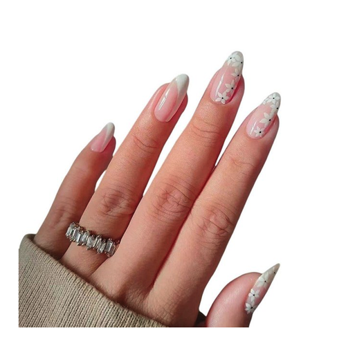 Bild von AUKUU Kunstfingernägel mit Weißen Blumen - Stilvolle Nagelmaniküre in Sekundenschnelle