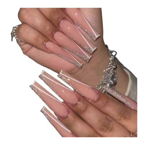Bild von AUKUU Kunstfingernägel Tragbare Maniküre-Nägel in Silber, Rosa, Weiß