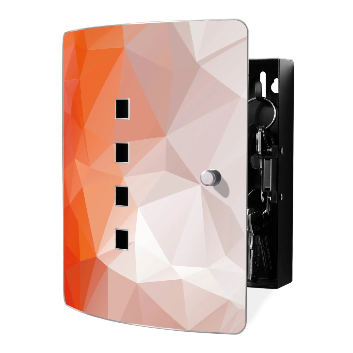 Bild von Banjado Design Schlüsselkasten Aus Edelstahl Für 10 Schlüssel 24x21,5x7cm Mit Magnetverschluss Motiv Orange Polygon
