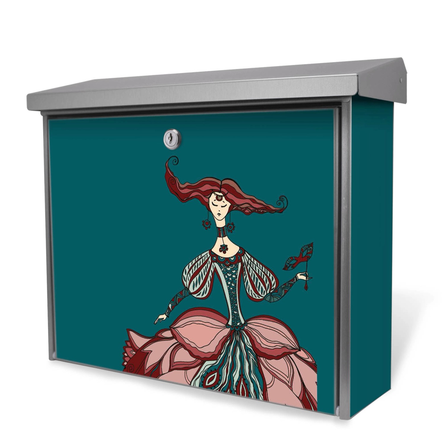 Bild von Banjado Briefkasten Edelstahl 38.5x31.5x12cm Ohne Zeitungsfach Inkl. Montagematerial Motiv Miss Chantal