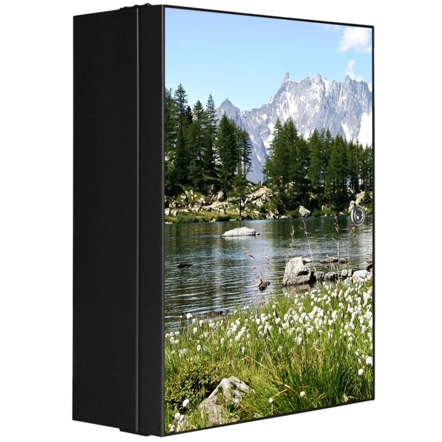 Bild von Banjado XXL Medizinschrank Abschliessbar 35x46x15cm Arzneischrank Anthrazit Aus Metall Front Mit Motiv Bergidylle