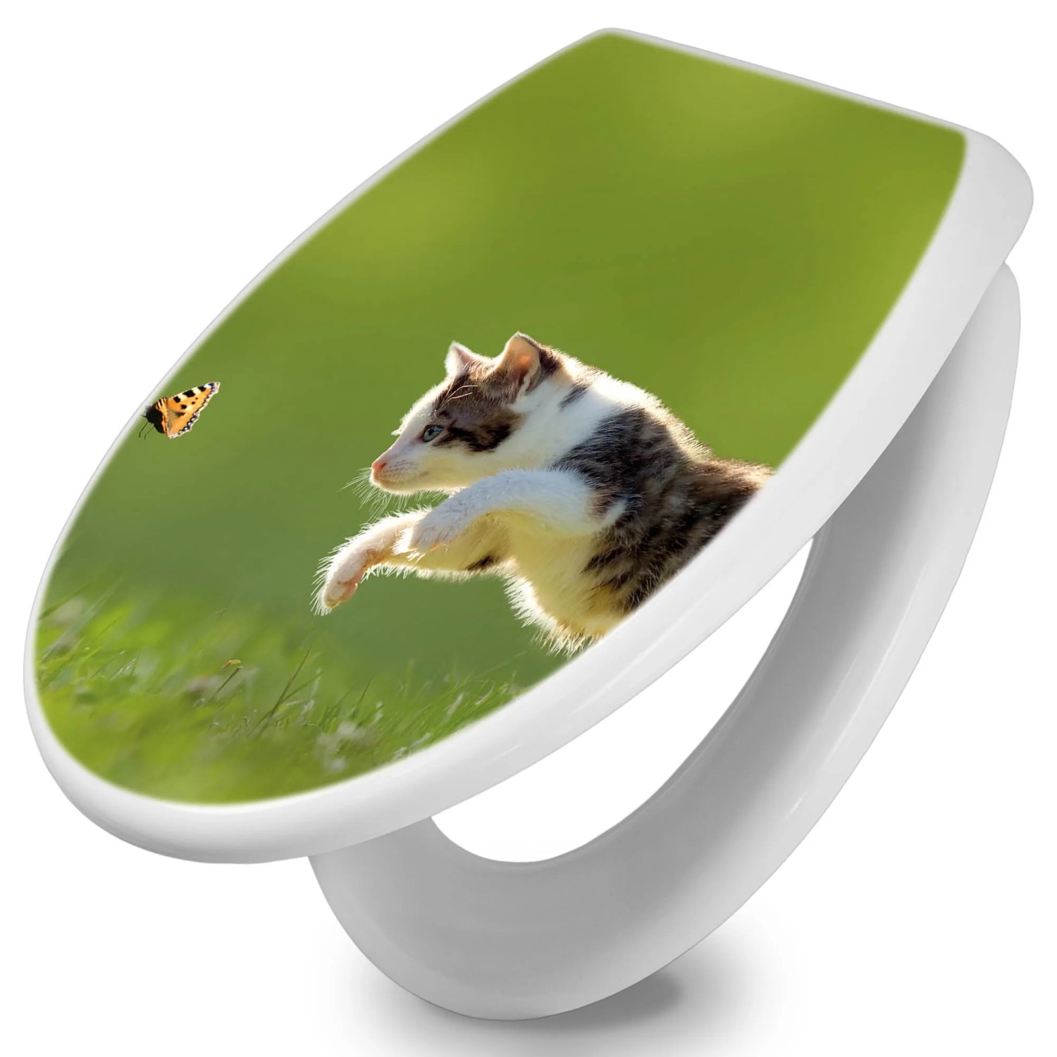 Bild von Banjado Toilettendeckel Mit Absenkautomatik WC-Sitz Soft Close Weiß Hygienischer Duroplast Leichte Montage Mit Motiv Jagende Katze