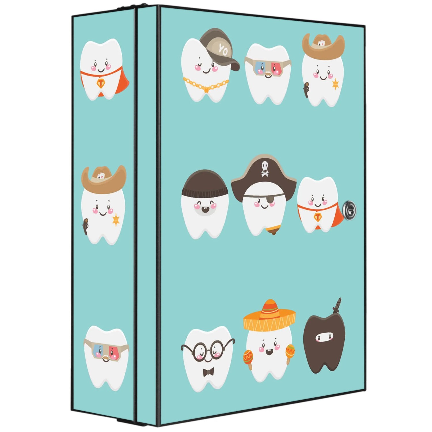 Bild von Banjado XXL Medizinschrank Abschliessbar 35x46x15cm Arzneischrank Anthrazit Aus Metall Mit Motiv Motiv Neun Zähne