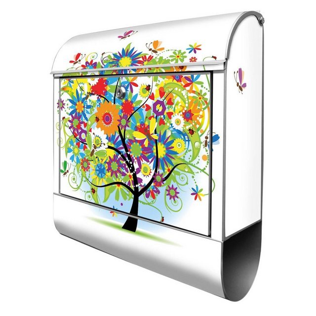 Bild von banjado Wandbriefkasten Stahl Märchenzauberbaum (Wandbriefkasten witterungsbeständig, pulverbeschichtet, mit Zeitungsfach), 39 x 47 x 14cm