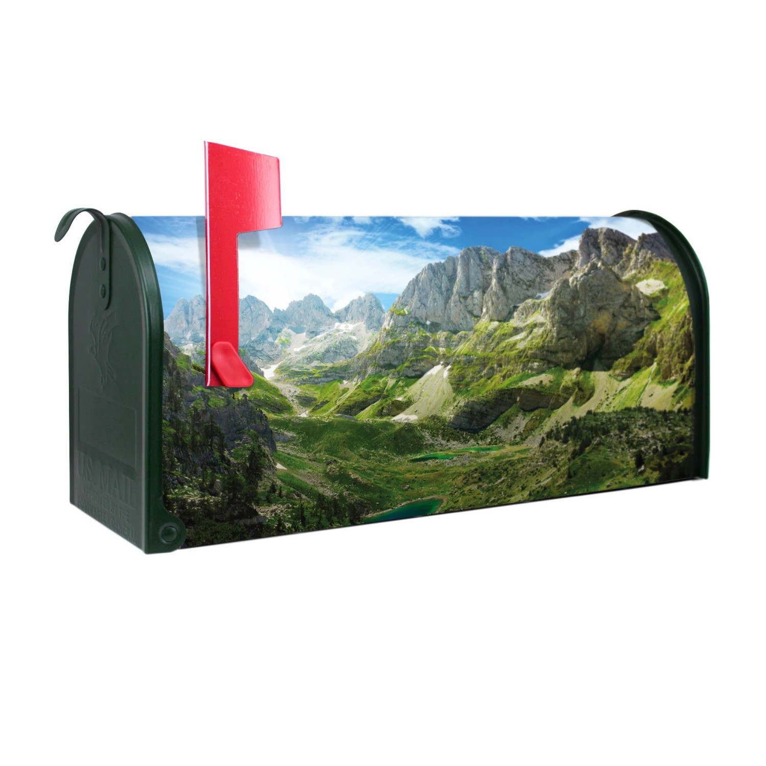 Bild von Banjado Amerikanischer Briefkasten Grün 48x22x16cm US Mailbox Letterbox Postkasten Stahl Pulverbeschichtet Motiv Bergsee Alpen