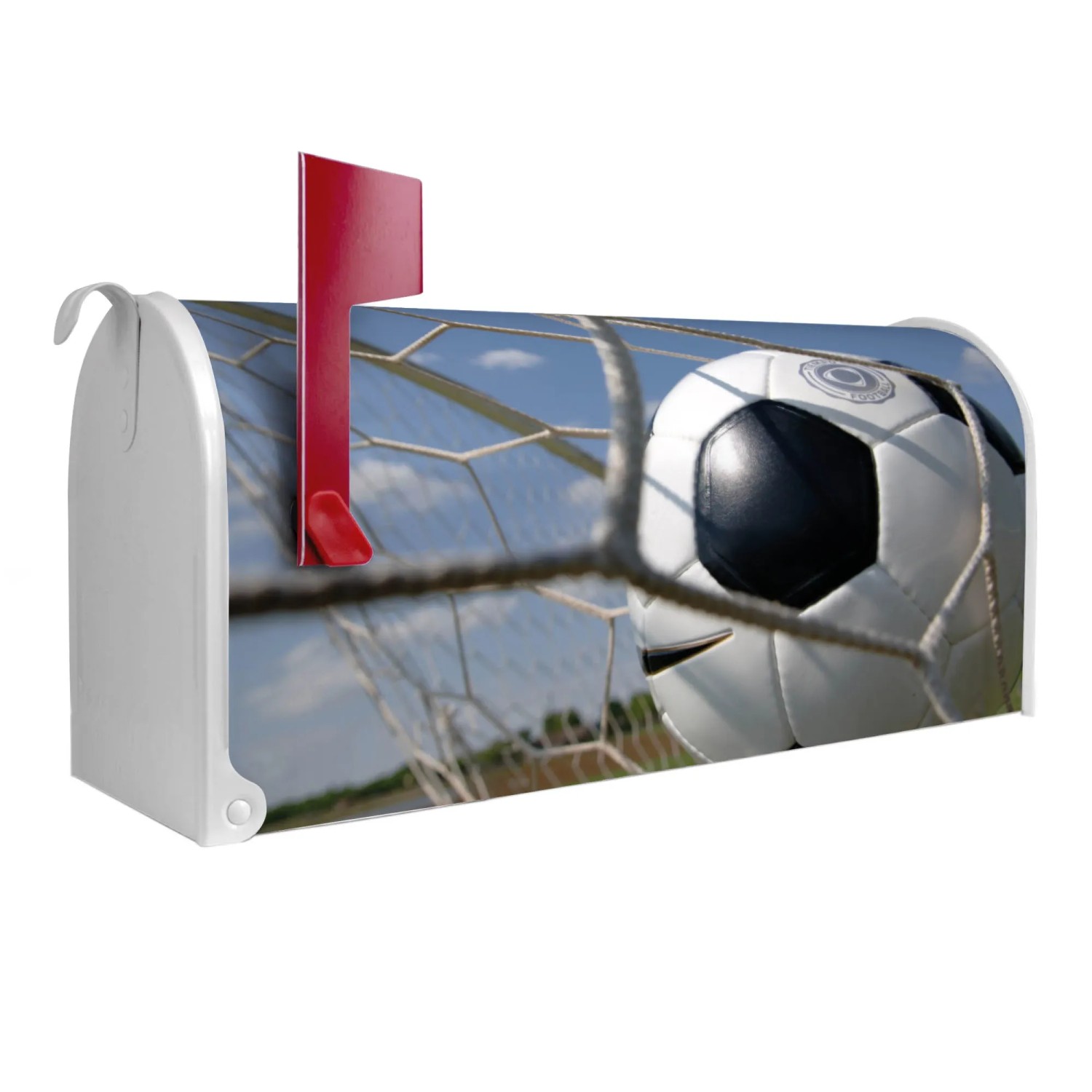 Bild von Banjado Amerikanischer Briefkasten Weiß 48x22x16cm US Mailbox Letterbox Postkasten Stahl Pulverbeschichtet Motiv Fußball