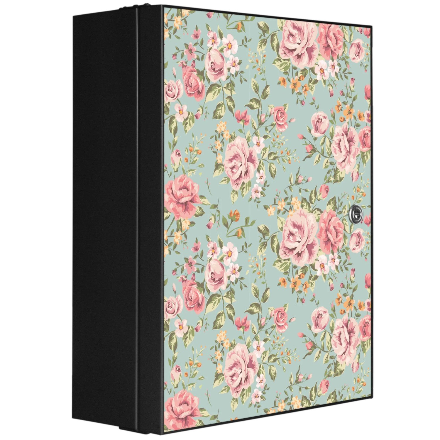 Bild von Banjado XXL Medizinschrank Abschliessbar 35x46x15cm Arzneischrank Anthrazit Aus Metall Front Mit Motiv Altrosa Blume