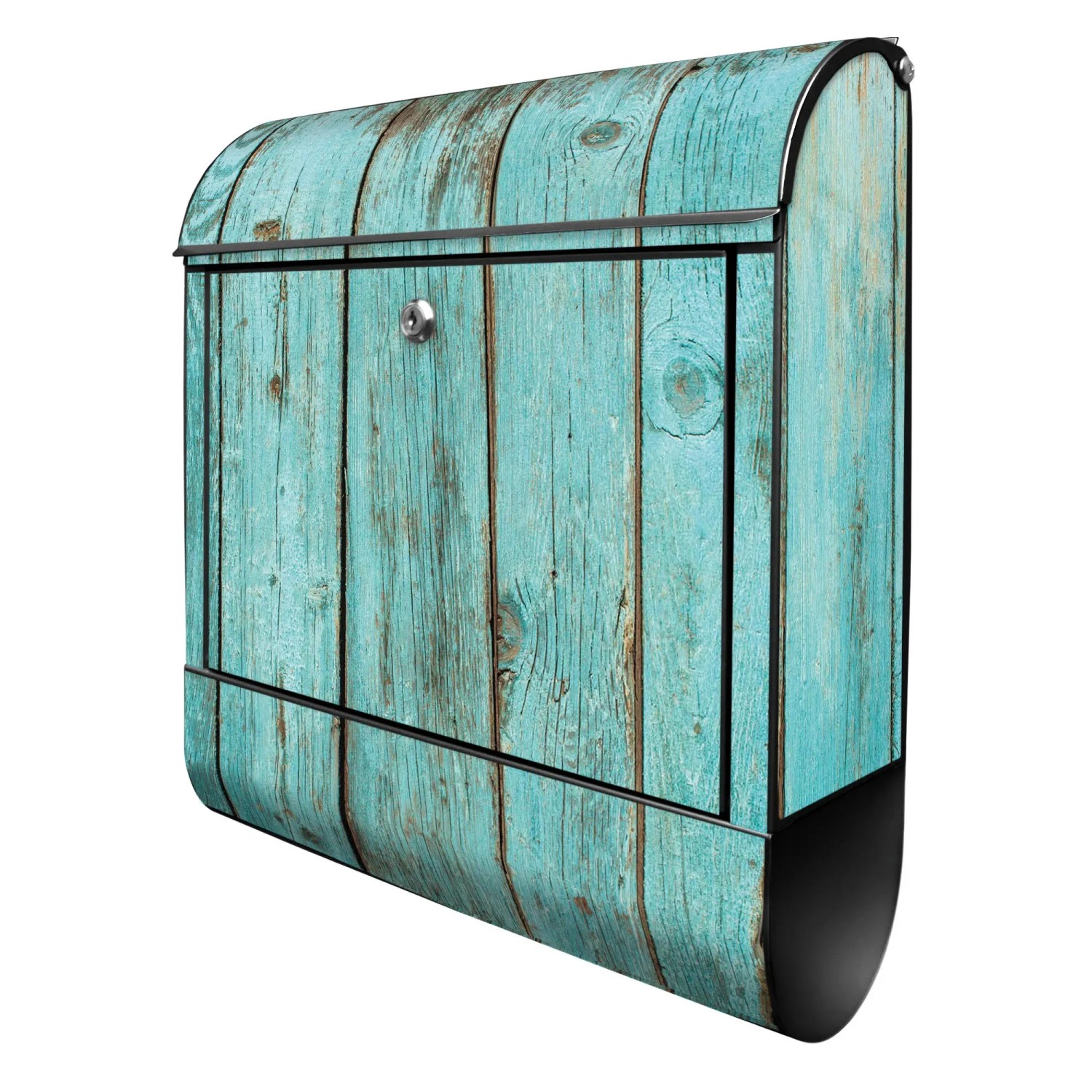 Bild von Banjado Design Briefkasten Schwarz Pulverbeschichtet 39x47x14cm 2 Schlüssel Mit Zeitungsfach Motiv Blaues Holz