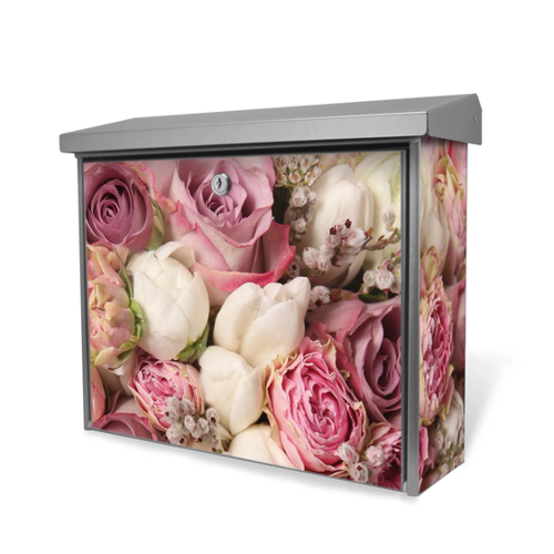 Bild von Banjado Briefkasten Edelstahl 38.5x31.5x12cm Ohne Zeitungsfach Inkl. Montagematerial Motiv Strauss Rosen