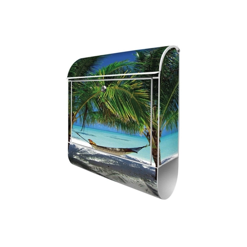 Bild von Banjado Design Briefkasten Weiß Pulverbeschichtet mit Motiv Strand